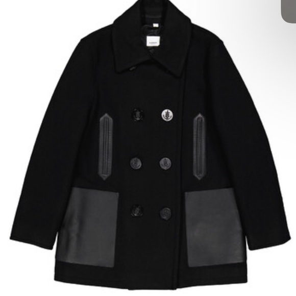 Burberry Jackets & Blazers - Burberry Wool Blend Coat with Leather Pockets